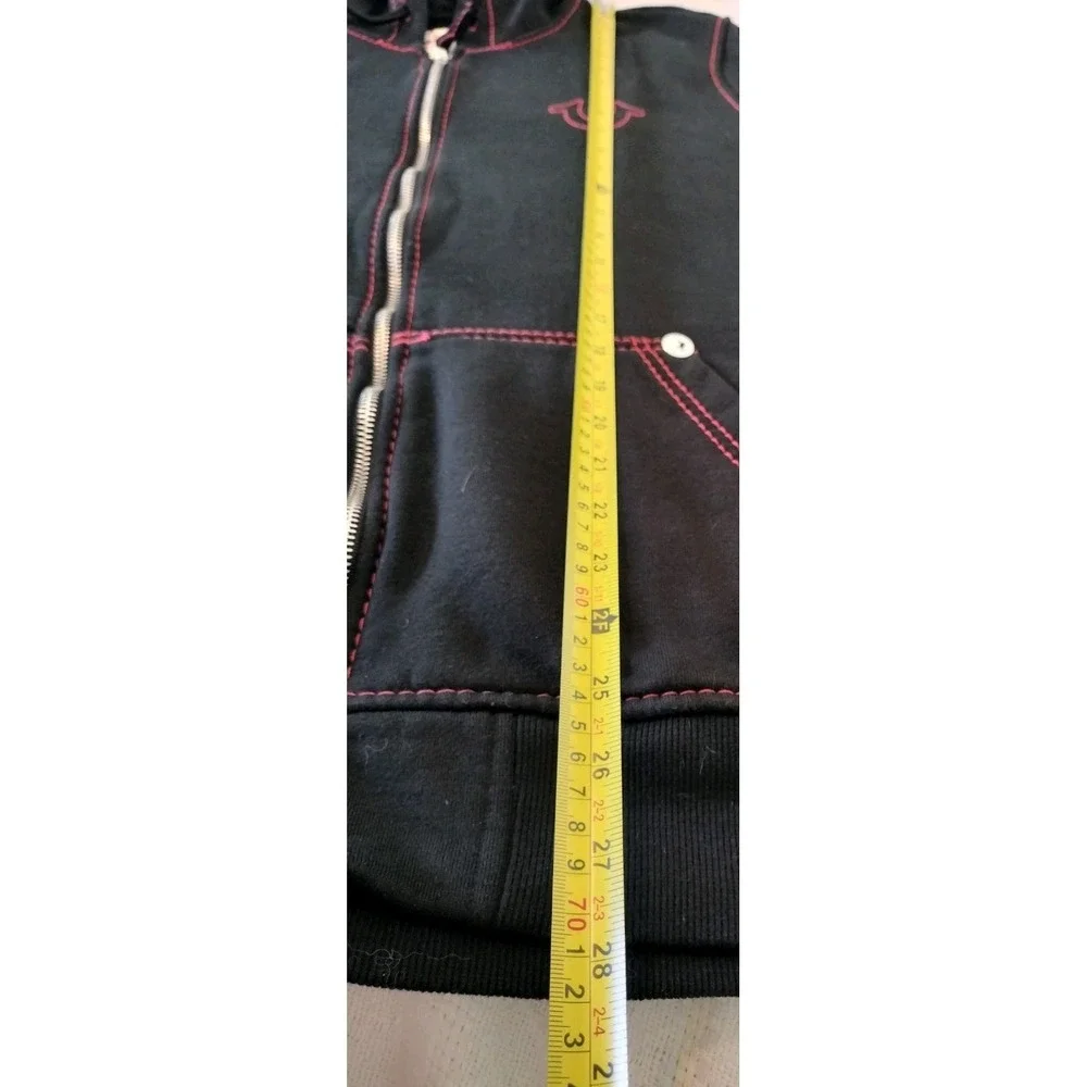 True Religion Mens XL Black Red Contrast Stitch Full Zip Hoodie Buddha Worldtour